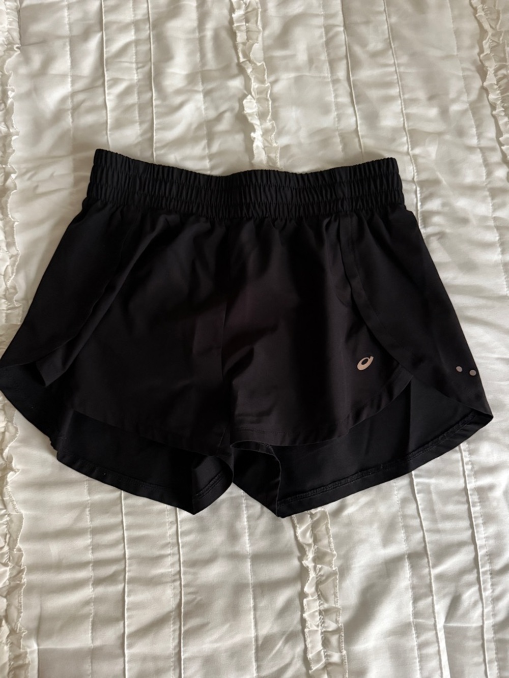Asics Women's Black Athletic Running Shorts with Overlap Hem